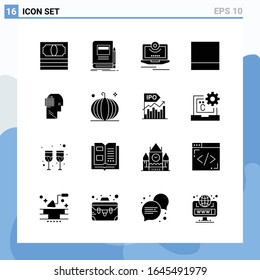 Modern 16 solid style icons. Glyph Symbols for general use. Creative Solid Icon Sign Isolated on White Background. 16 Icons Pack.
