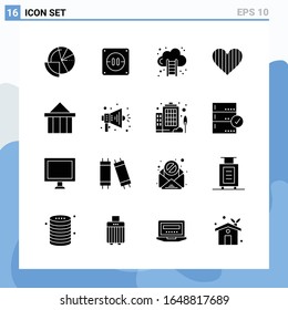 Modern 16 solid style icons. Glyph Symbols for general use. Creative Solid Icon Sign Isolated on White Background. 16 Icons Pack.