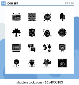 Moderne 16 solide Stilsymbole. Symbole der Glyphe für den allgemeinen Gebrauch. Creative Solid-Symbol-Zeichen einzeln auf weißem Hintergrund. 16 Icons Pack.