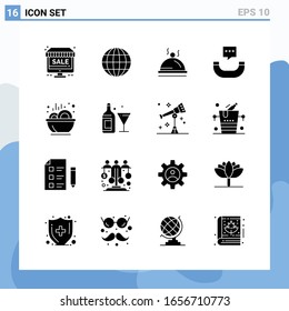Modern 16 solid style icons. Glyph Symbols for general use. Creative Solid Icon Sign Isolated on White Background. 16 Icons Pack.