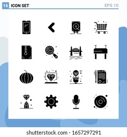 Modern 16 solid style icons. Glyph Symbols for general use. Creative Solid Icon Sign Isolated on White Background. 16 Icons Pack.