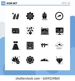 Modern 16 solid style icons. Glyph Symbols for general use. Creative Solid Icon Sign Isolated on White Background. 16 Icons Pack.