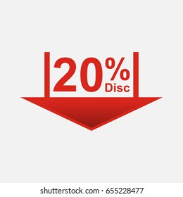modern 20% discount icon with down arrow