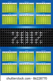 Modern 2012 vector calendar based on blue and green colors and metal banner