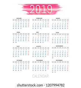 Modern 2019 colorful calendar template vector