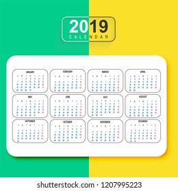 Modern 2019 colorful calendar template vector