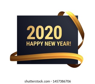 Modern 2020 new year, great design for any purposes brochure or flyer design template. Happy new year party invitation. Christmas ribbon . Golden color vector illustration.