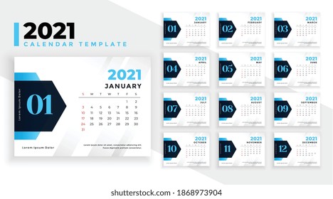 modern 2021 new year calendar design template for all months