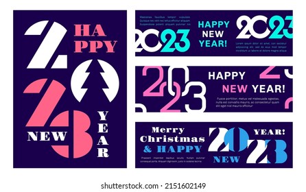 Modern 2023 brochures. New year numbers, event corporate posters and banners. Business templates, typography design for yearly reports tidy vector kit