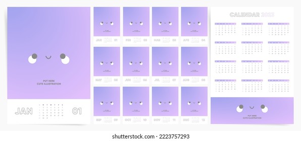 Modern 2023 calendar template. Trendy calendar with place for photo or illustration in minimalist style. Cute basic vector illustration.