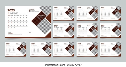 Modern 2023 new year desk calendar design template Vector, Creative high-quality print-ready calendar design template