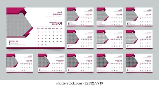 Modern 2023 new year desk calendar design template Vector, Creative high-quality print-ready calendar design template
