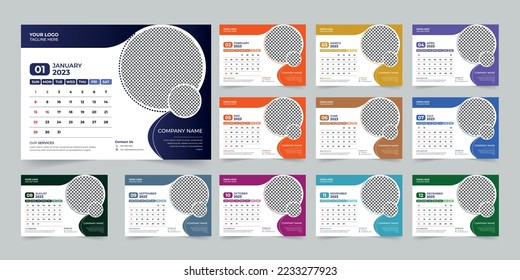 Modern 2023 new year desk calendar design template Vector, Creative high-quality print-ready calendar design template