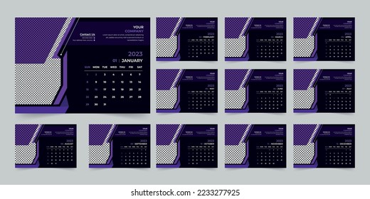 Modern 2023 new year desk calendar design template Vector, Creative high-quality print-ready calendar design template