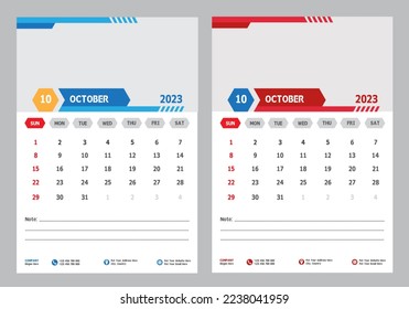 Modern 2023 Wall Calendar October Design Template Pro