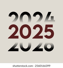 Modern 2024 and 2025 overlapping typography design with gradient shadow effects, perfect for New Year posters, calendars, banners, flyers, greeting cards, t-shirt designs and social media posts.