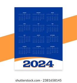 modern 2024 annual planner calendar template for office desk or table vector