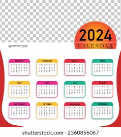 Modern 2024 calendar template editable vector