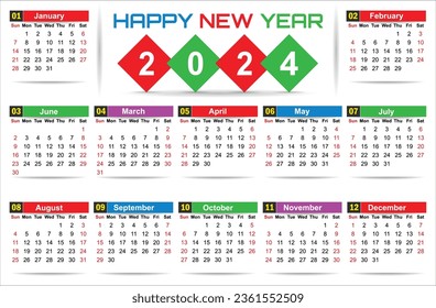 Modern 2024 calendar template editable vector