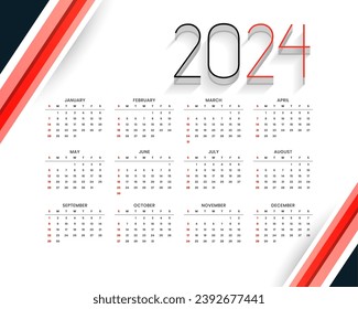 modern 2024 english calendar template for happy new year vector