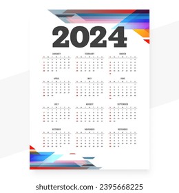 modern 2024 english calendar template for office desk or wall vector