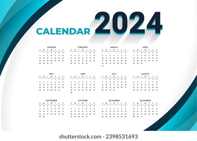 modern 2024 english calendar template schedule annual task vector