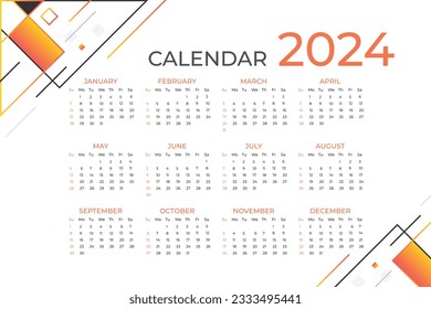 Modern 2024 new year calendar design template. Minimalist style calendar. Week starts on Sunday