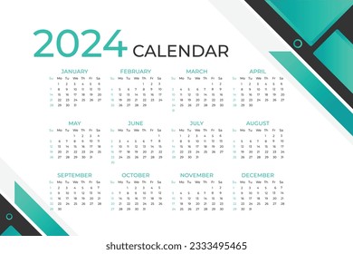 Modern 2024 new year calendar design template. Vector template. desk calendar, Week starts from Sunday