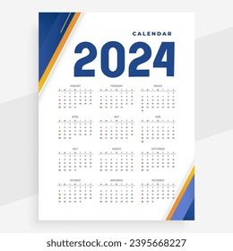 modern 2024 new year calendar layout a full page design vector