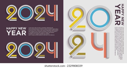 Modern 2024 new year celebration background. Happy new year 2024 with retro typography concept.