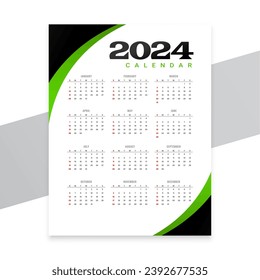 diseño de calendario inglés moderno 2024 organizar vector de tareas de oficina