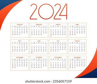 modern 2024 office desk calendar template schedule task or events vector