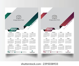 Modern 2024 wall calendar design, Print Ready One Page wall calendar template design 2024