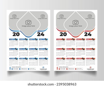 Modern 2024 wall calendar design, Print Ready One Page wall calendar template design 2024