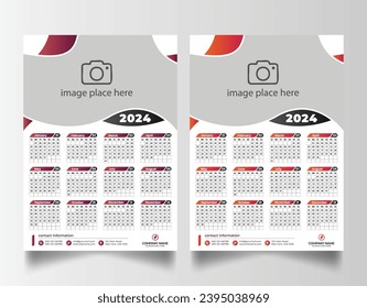 Modern 2024 wall calendar design, Print Ready One Page wall calendar template design 2024