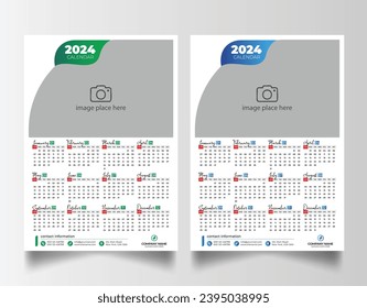 Modern 2024 wall calendar design, Print Ready One Page wall calendar template design 2024