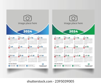 Modern 2024 wall calendar design, Print Ready One Page wall calendar template design 2024