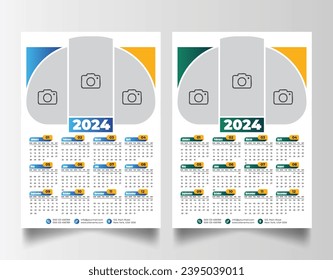 Modern 2024 wall calendar design, Print Ready One Page wall calendar template design 2024