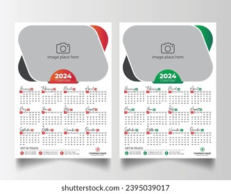 Modern 2024 wall calendar design, Print Ready One Page wall calendar template design 2024