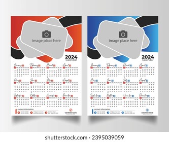 Modern 2024 wall calendar design, Print Ready One Page wall calendar template design 2024
