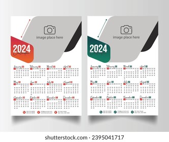 Modern 2024 wall calendar design, Print Ready One Page wall calendar template design 2024