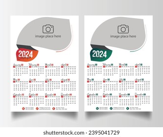 Modern 2024 wall calendar design, Print Ready One Page wall calendar template design 2024