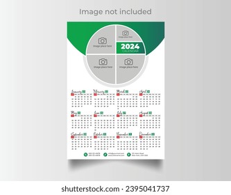 Modern 2024 wall calendar design, Print Ready One Page wall calendar template design 2024