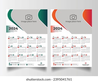 Modern 2024 wall calendar design, Print Ready One Page wall calendar template design 2024