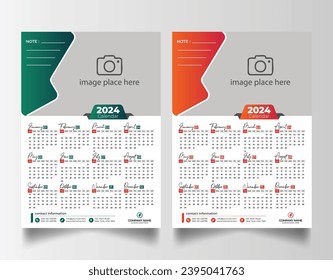 Modern 2024 wall calendar design, Print Ready One Page wall calendar template design 2024
