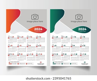 Modern 2024 wall calendar design, Print Ready One Page wall calendar template design 2024