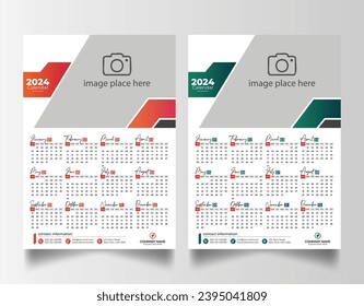 Modern 2024 wall calendar design, Print Ready One Page wall calendar template design 2024