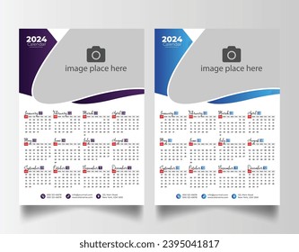 Modern 2024 wall calendar design, Print Ready One Page wall calendar template design 2024