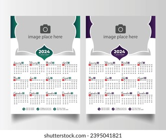 Modern 2024 wall calendar design, Print Ready One Page wall calendar template design 2024