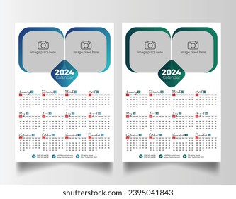 Modern 2024 wall calendar design, Print Ready One Page wall calendar template design 2024